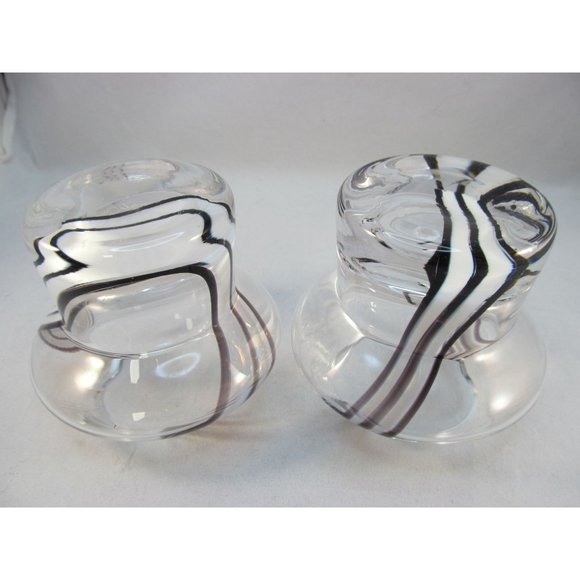 Caithness Black and White Striped Glass Tea Light Holder set of 2 - Picture 9 of 12